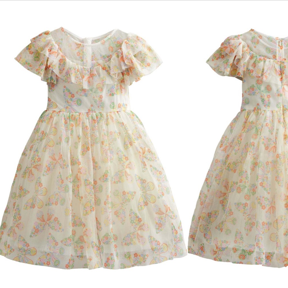 Mini Boden Cream Floral Ruffle Dress